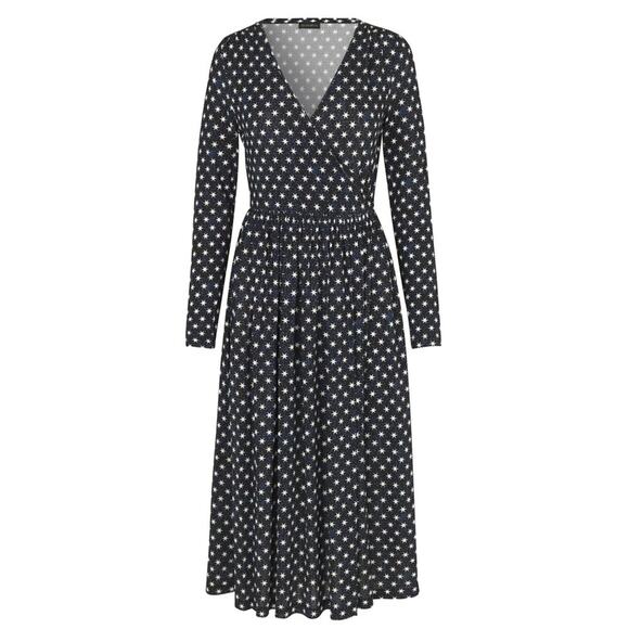 STINE GOYA ALINA JERSEY DRESS in STARS Black Blue White Size XS Long Sleeve Midi - Picture 3 of 16